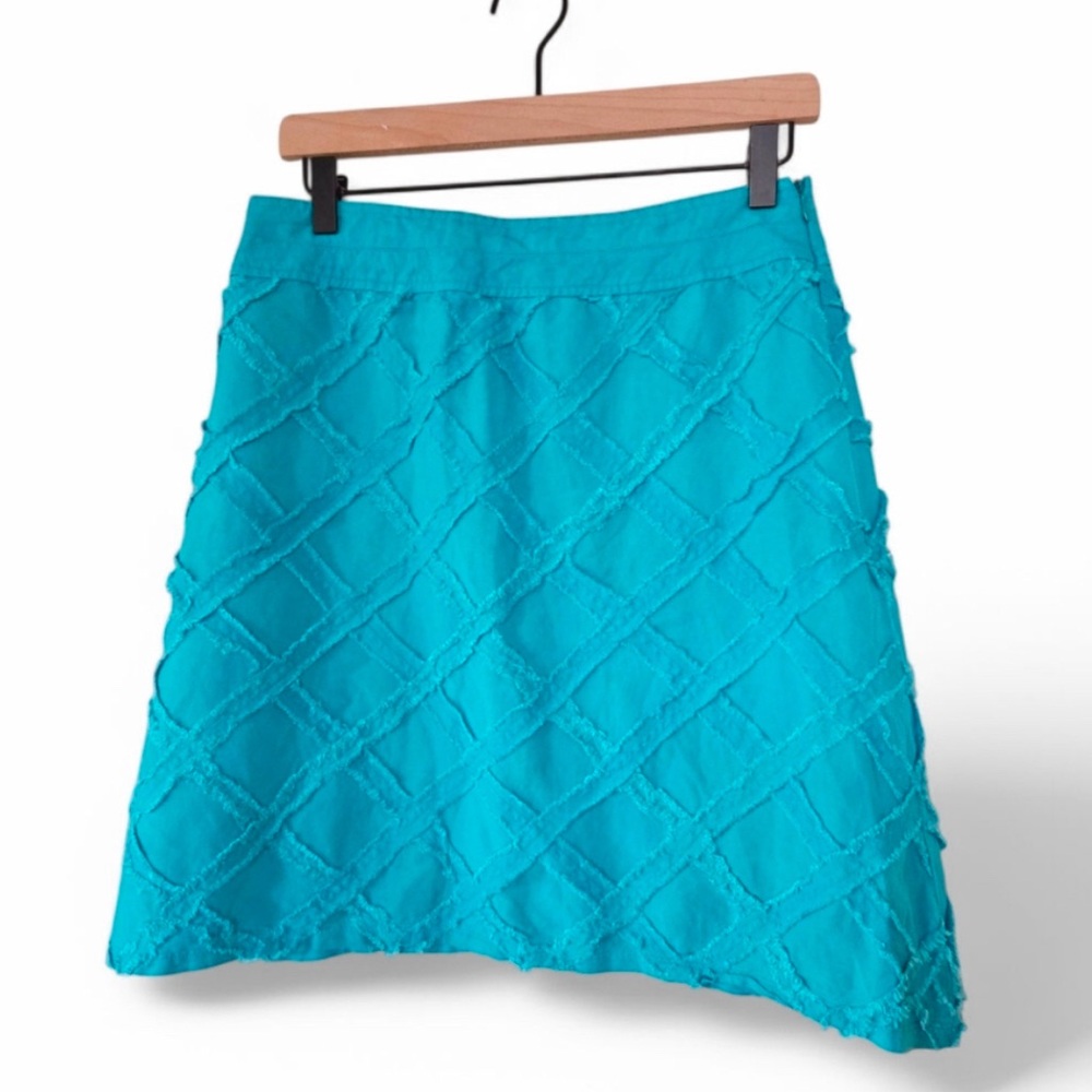 Linen Blend Turquise Textured A-line Skirt